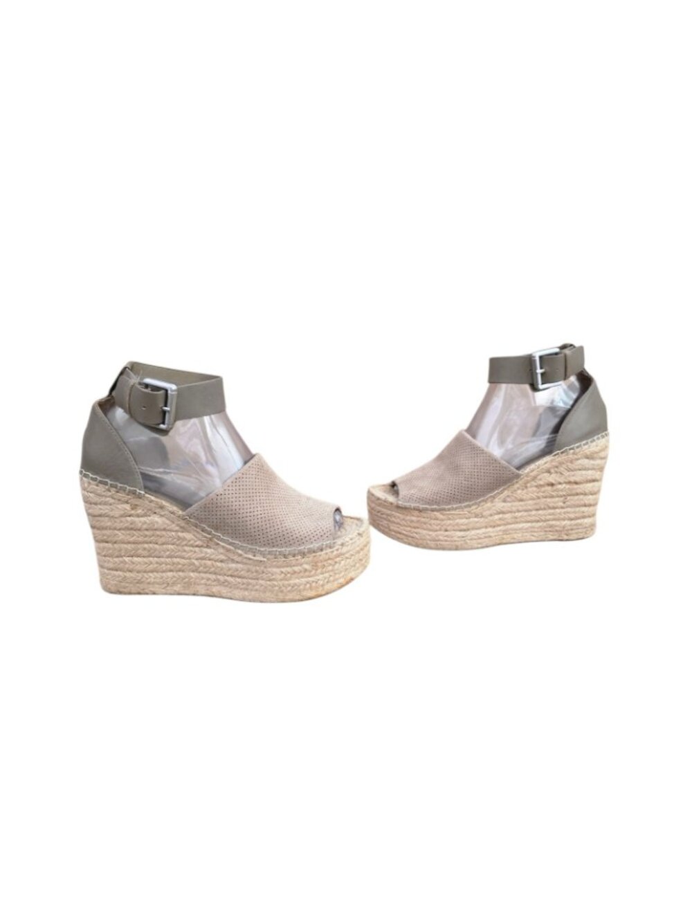 Marc Fisher Adalyne Perforated Suede Espadrille Wedge Sandals Taupe 7 Worn Once - Picture 2 of 6